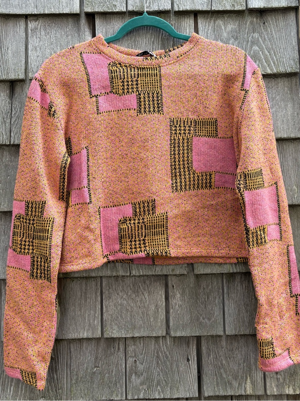 Zara Pink and Mustard Geo Cropped Knit Sweatshirt BRAND NEW